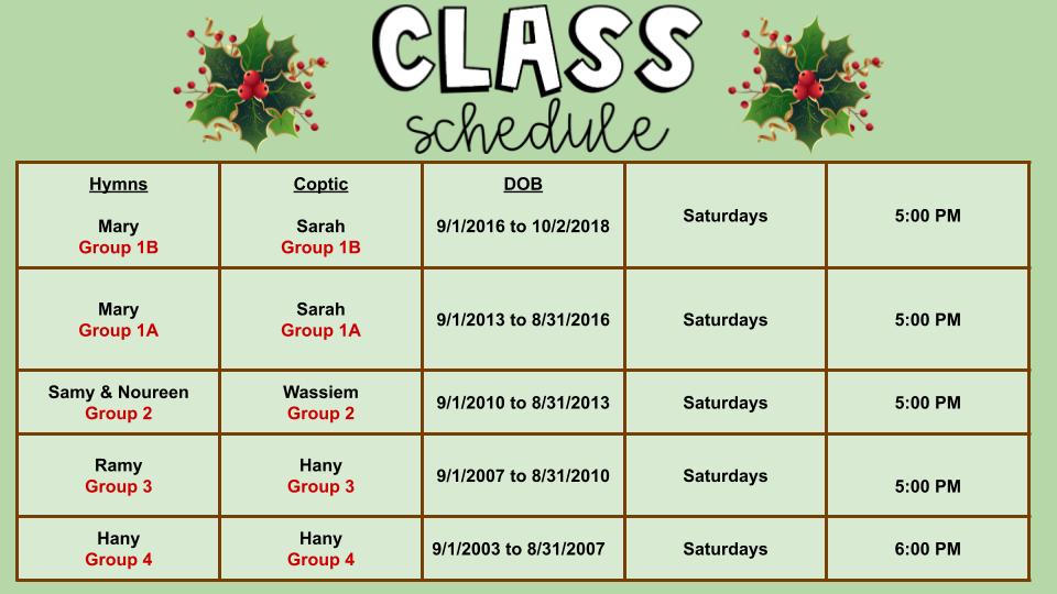 Class Schedual Christmas Comp